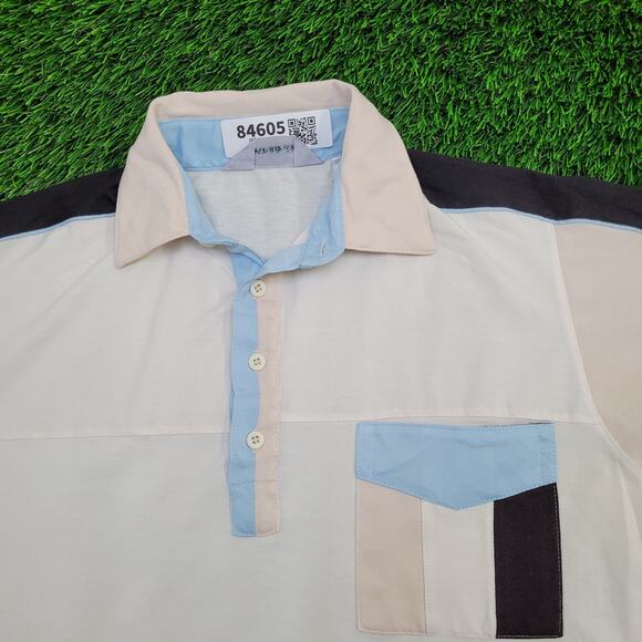 Vintage 90s MOD Disco Polo Shirt S/M 19x25 Ivory Hippie USA - Picture 10 of 12